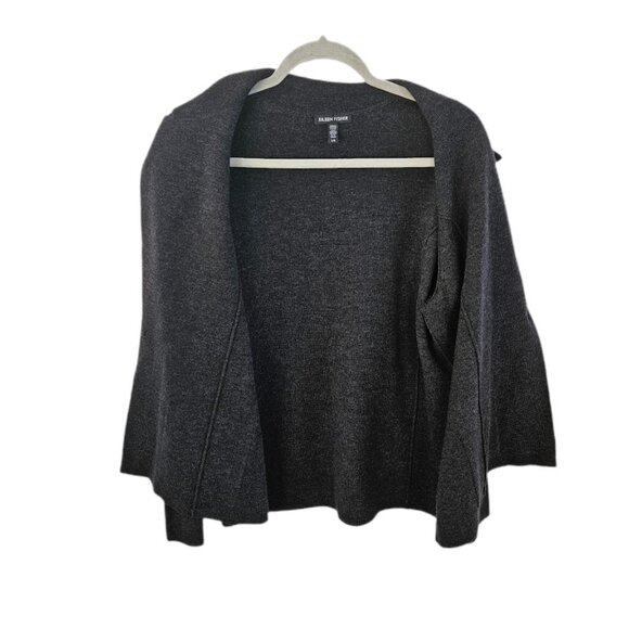 Eileen Fisher 100% Merino Wool Sweater Blazer Button Front Gray L - Picture 4 of 11